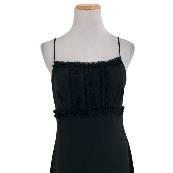 Vintage CDC Petites Y2K 90s Ruffle Spaghetti Strap Little Black Dress - Picture 1 of 14